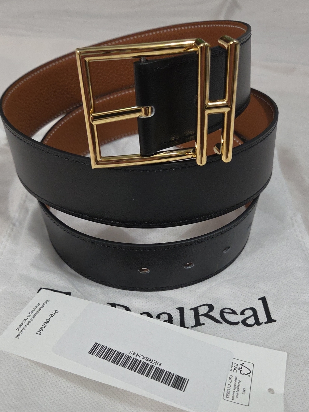 Hermes-Style Men's Black Brown Leather Belt Gold 'H' Buckle
